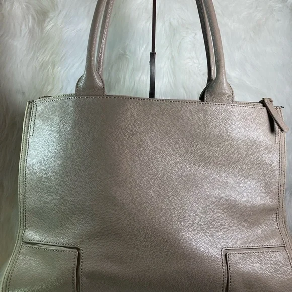 EUC🔥Tory Burch ELLA Leather and Canvas French Gray Tote, Style #41159501-036 - Picture 3 of 7